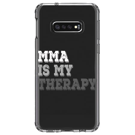 DistinctInk Clear Shockproof Hybrid Case for Samsung Galaxy S10e (5.8 Screen) - TPU Bumper Acrylic Back Tempered Glass Screen Protector - MMA Is My Therapy