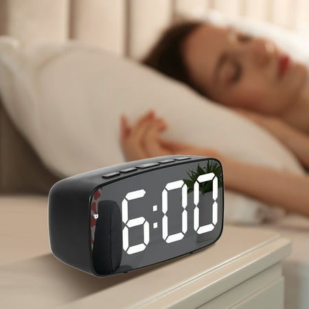 LED Digital Alarm Clock with Snooze, 12/24H Time, Temperature Display, Stereo Green Red Mirror White