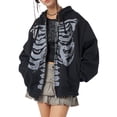 thumbnail image 3 of LMLYSoH Women's Spring Autumn Casual Hooded Coat Black Long Sleeve Skull Print Zipper Hoodie, 3 of 9