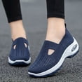 thumbnail image 2 of pwidon Slip On Sneakers for Women, Breathable Knit Air Cushion Wedge Walking Shoes Non Slip Lightweight Casual Mary Jane Shoes for All Day Comfort Blue 40, 2 of 5