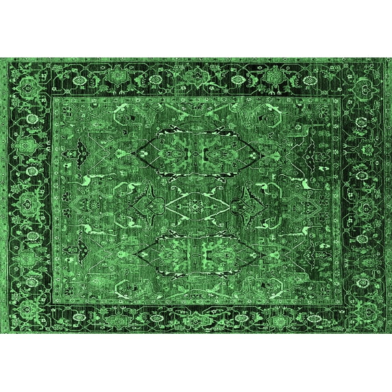 Ahgly Company Indoor Rectangle Oriental Emerald Green Industrial Area Rugs, 7' x 9'