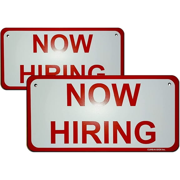 Now Hiring Sign - 2 Signs Included, Flexible Plastic Now Hiring Sign Outdoor/Indoor with Bright Red Letters, 2 Pre-drilled Holes for Easy Installation- 11 X 8 Inches