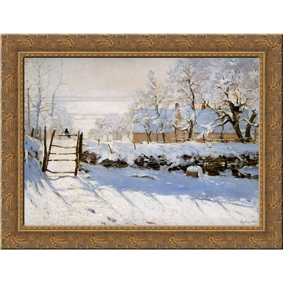The Magpie 24x20 Gold Ornate Wood Framed Canvas Art by Monet, Claude