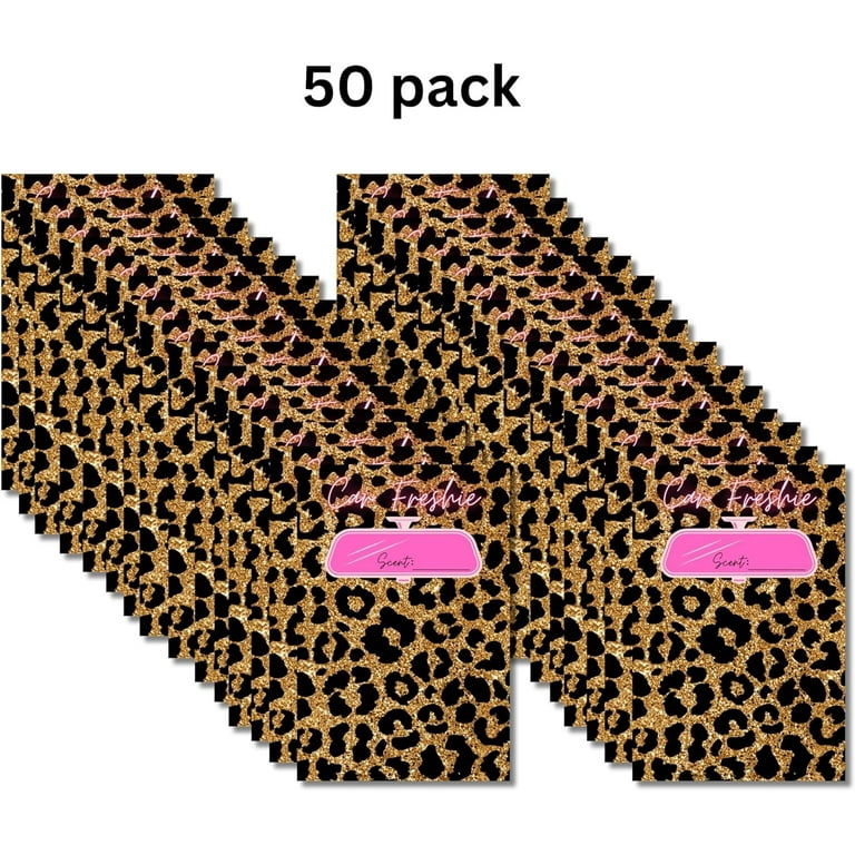 Car Freshie Insert Cards 50 Pack – 4x6" Leopard Cheetah Design, Care Instructions, For 5x7" Scent Bags