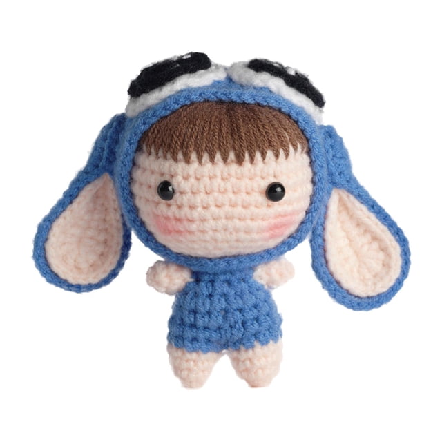 DIY Knitting Starter Key Chain Birthday Gift Hand Knitting Arts Craft Crochet for Beginners for Starter Material Bag Blue