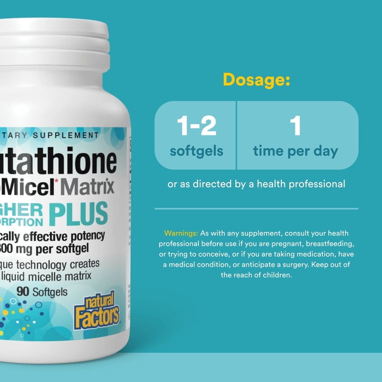 Natural Factors Glutathione LipoMicel Matrix, 300 mg, Offers Higher Absorption & Powerful Antioxidant Support, 90 Softgels