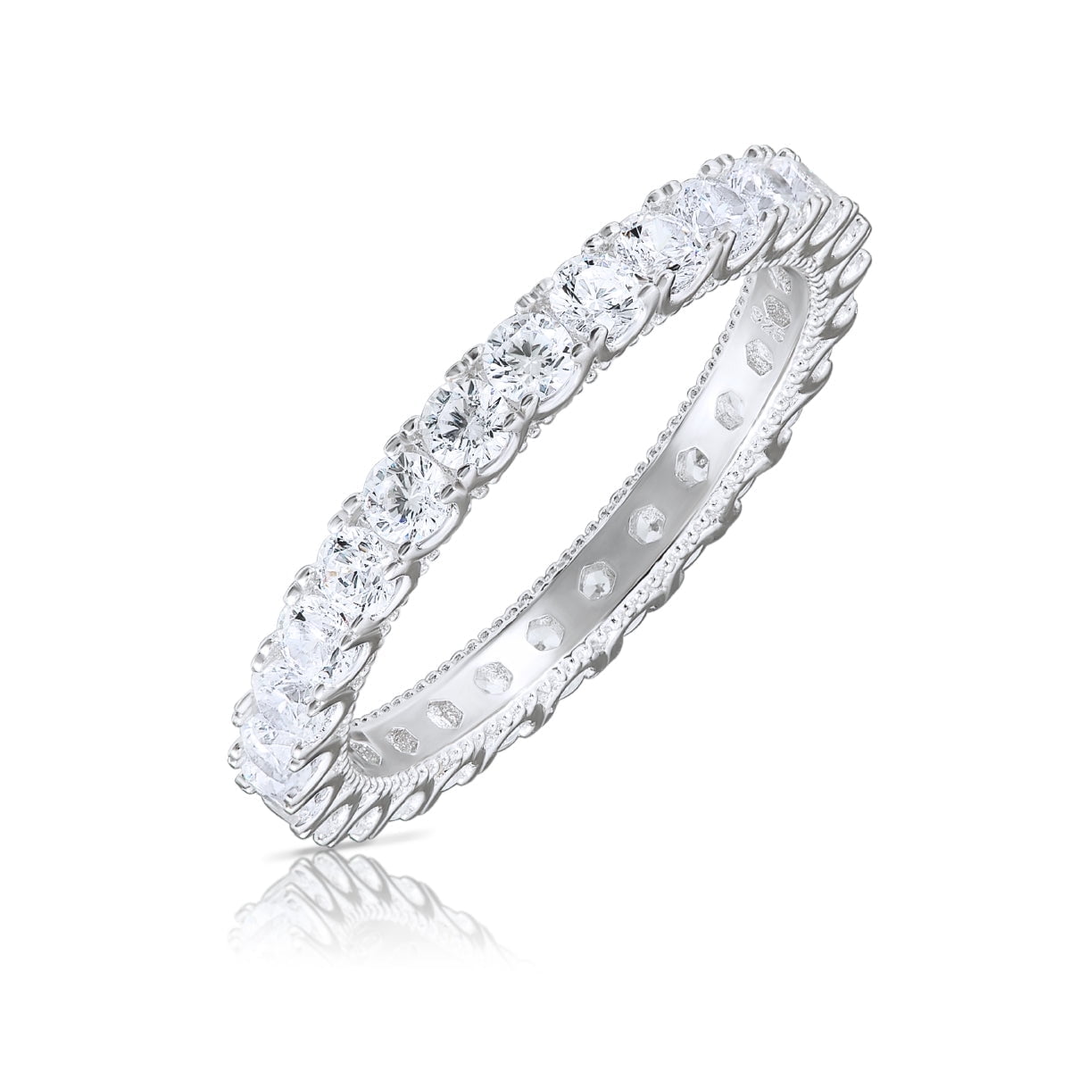 Tilo Jewelry 925 Solid Sterling Silver Band Ring with Cubic Zirconia CZ Stones | Size 5 | Women & Unisex