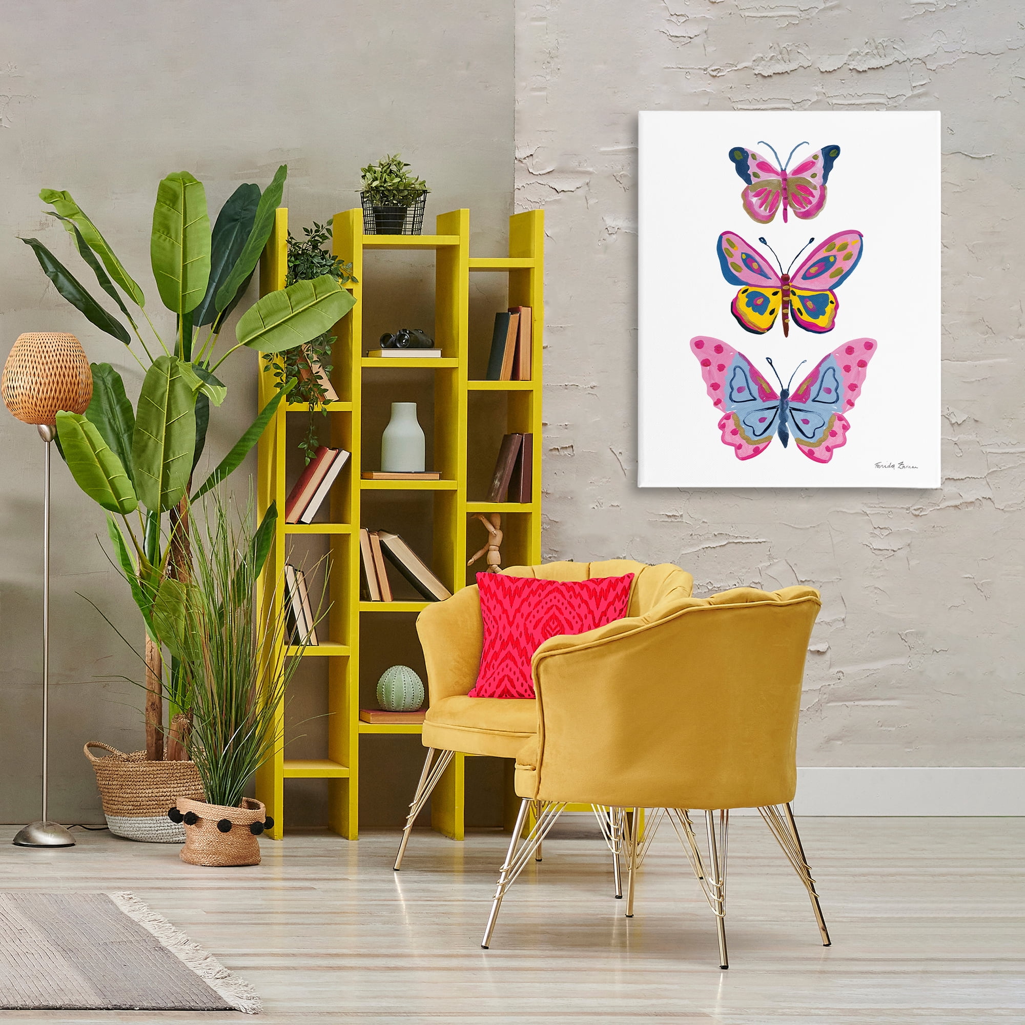Stupell Industries Three Butterfly Trio Insects Painting Wrapped Canvas Art Print Wall Art, 30 x 40