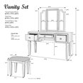 thumbnail image 5 of Poundex Wooden Makeup Vanity Set with Tri-fold Mirror and Stool - Black, 5 of 5