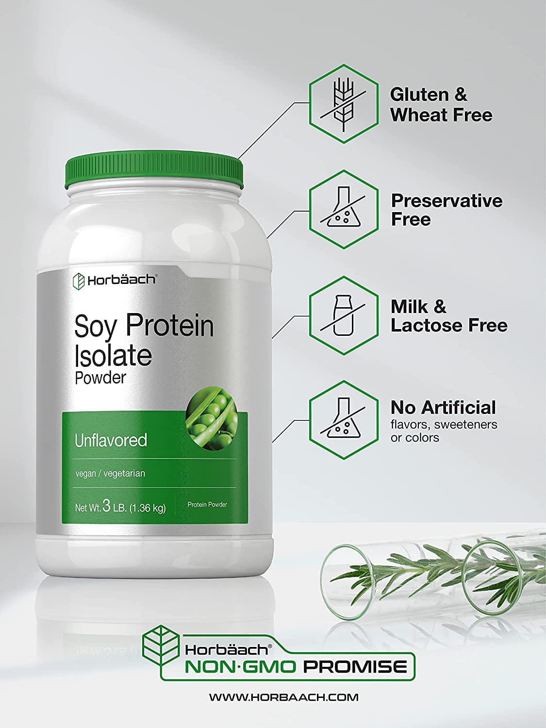 Soy Protein Isolate | 3lb | Vegan Powder for Men and Women | Unflavored | 25g Protein | by Horbaach