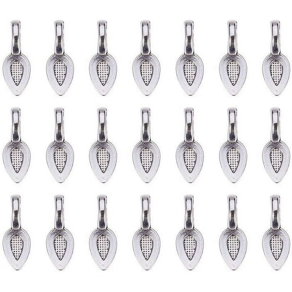 1Box 50 pcs Alloy Glue-on Flat Pad Bails Pendant Cabochon Jewellery Findings Antique Silver Leaf Shape