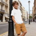 thumbnail image 4 of Fnooota Boys Summer Outfit Sets, Casual Short Sleeve Cotton Linen 2 Piece Kids' Clothing Sets Brown Size 11-12 T, 4 of 5