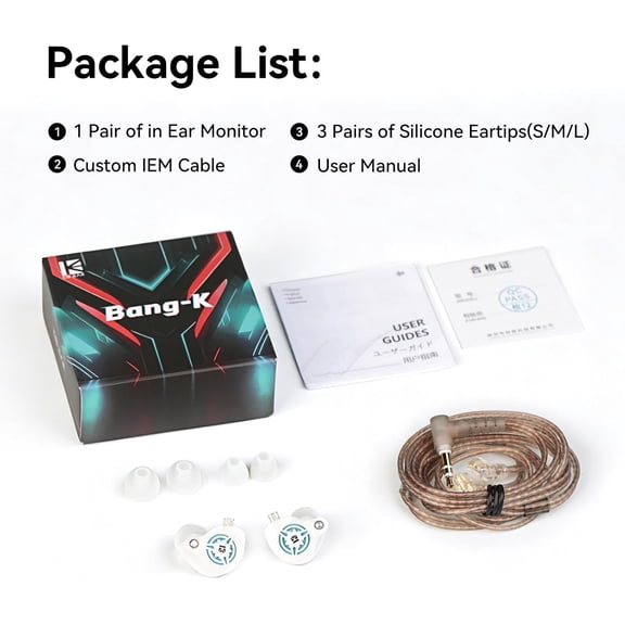 GVDCC -2026 Latest erabuds,KBEAR BK1 Wired Gaming Earbuds,10mm Single DD in Ear Monitor,HiFi Headset Wired Earbuds IEM Earphones with Detachable Cable for Gaming/Music/Video (White, 3.5 with mic)