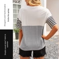 thumbnail image 4 of Camiseta de mujer a rayas, color block, manga corta, cuello redondo, camiseta holgada, gris, XL kenally  AP001245-12, 4 of 7