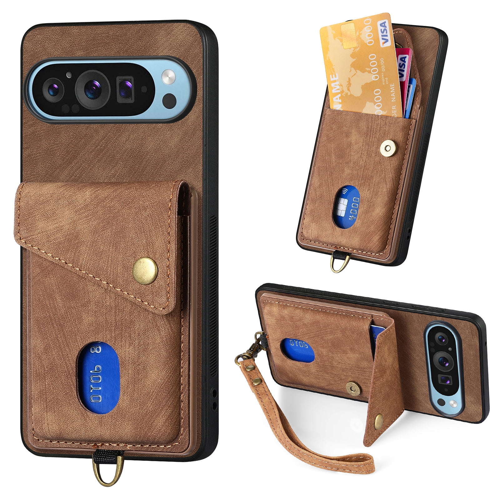 KENHONER Leder Flip-Hülle Für Google Pixel 9 Pro XL – Magnetisch, Mit Standfunktion & Kartenfächern, Stoßfest