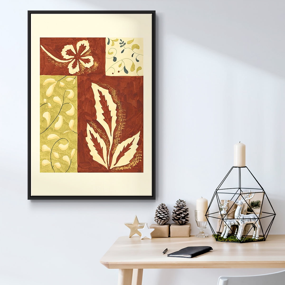 Festive Floral I - Framed Gallery Wrapped Holiday Canvas - 17 x 25 - Black Frame