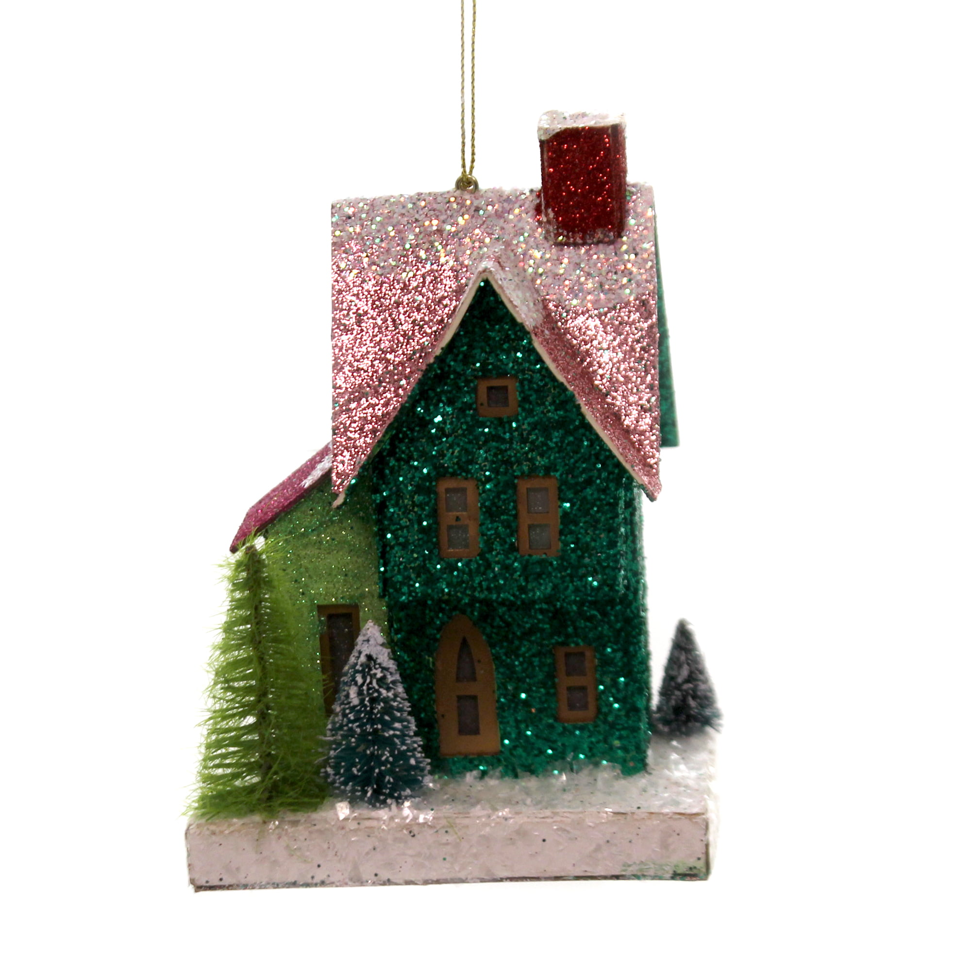 Christmas Putz Style House Ornaments Lot of 2 