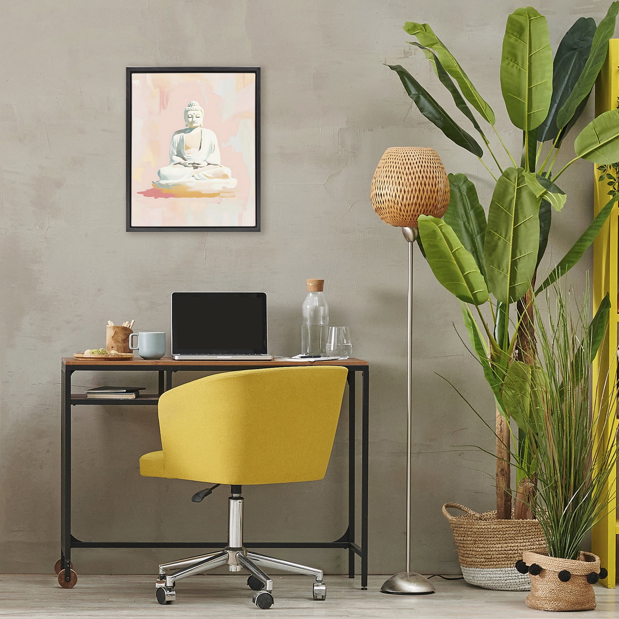 Stupell Industries Pastel Buddha In Quiet Meditation Black Framed Floater Canvas Wall Art, design by The Prints Vibe