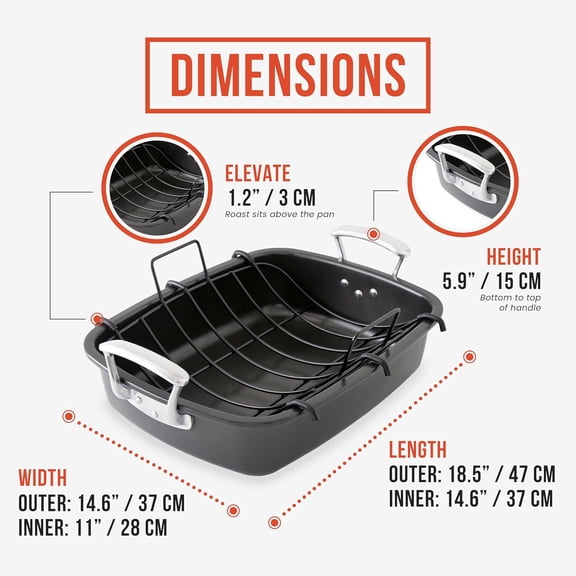 Deluxe Large Carbon Steel Roasting Pan with U-Rack, 18.5 x 14.5-In (47 x 37 cm), Extra-Large, Grey – The Ultimate Solution for Flawless Roasts, BBQs, and Oven-to-Table Entertaining