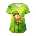 thumbnail image 2 of felwors Womens Scrubs Plus Size St Patricks Day Shirts Shamrock Printed V Neck Short Sleeve Nursing Tops Pocket Nurse Uniform (Green, L), 2 of 7