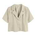 thumbnail image 2 of VgaVtl Plus Size Shirts for Women Collared Short Sleeve Women's Blouses Plain Button Casual Dressy Regular Cropped Tops,Beige XL, 2 of 3