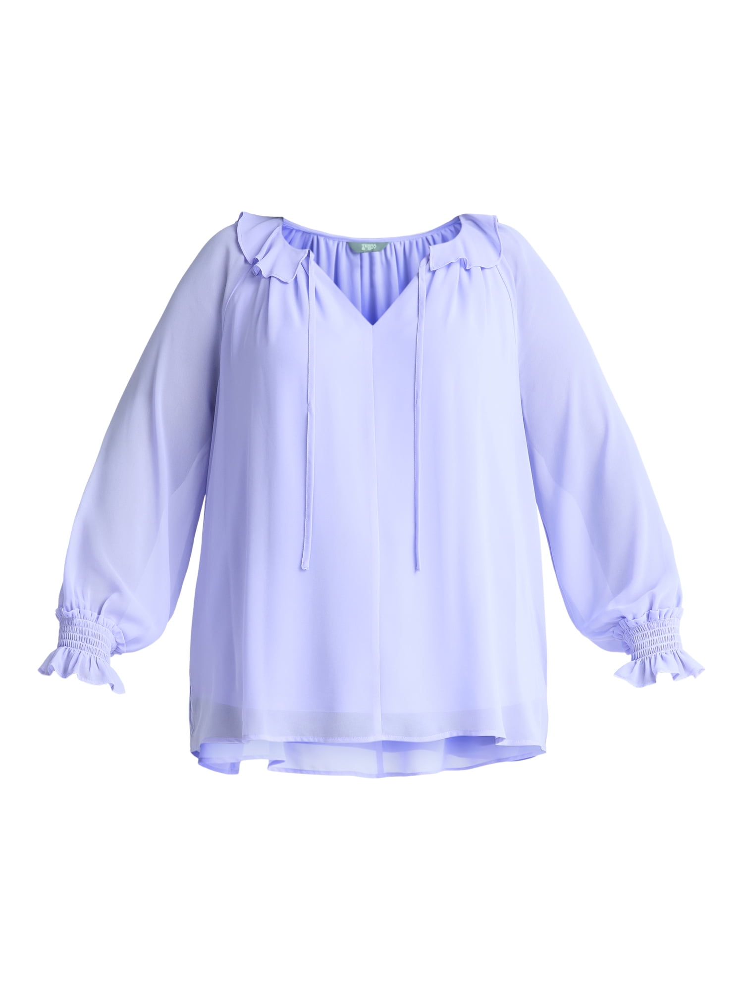 Terra & Sky Women’s Plus Ruffle Neck Blouse, Sizes 0X-5X