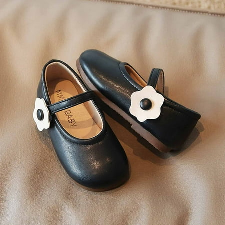Juebong Baby Girl Children s Soft-soled Small Leather Shoes Princess Shoes Thick Bottom Casual Shoes  Black  4-5 Years
