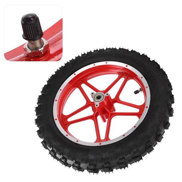 Rear Wheel Rubber Tire AntiSkid Fits 47cc 49cc Mini Dirt Bike, Durable Metal Rim, High Pressure Tube, Easy Installation