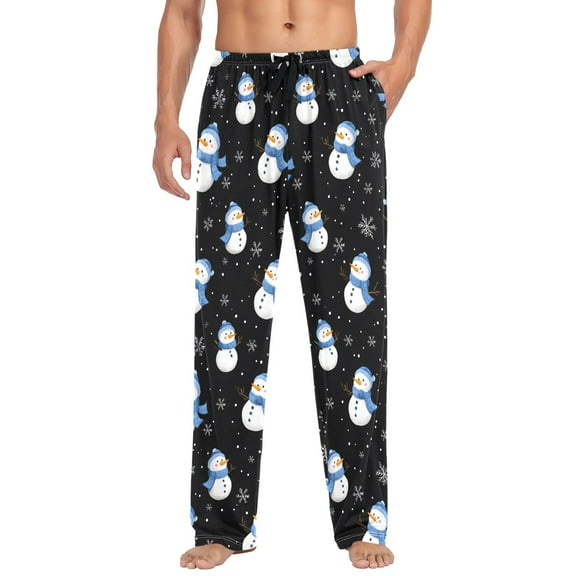 FORMRS Mens Pajama Pants with Pockets Cotton Sleepwear Lounge Bottoms Sizes S-2XL, Black Snowman Pattern