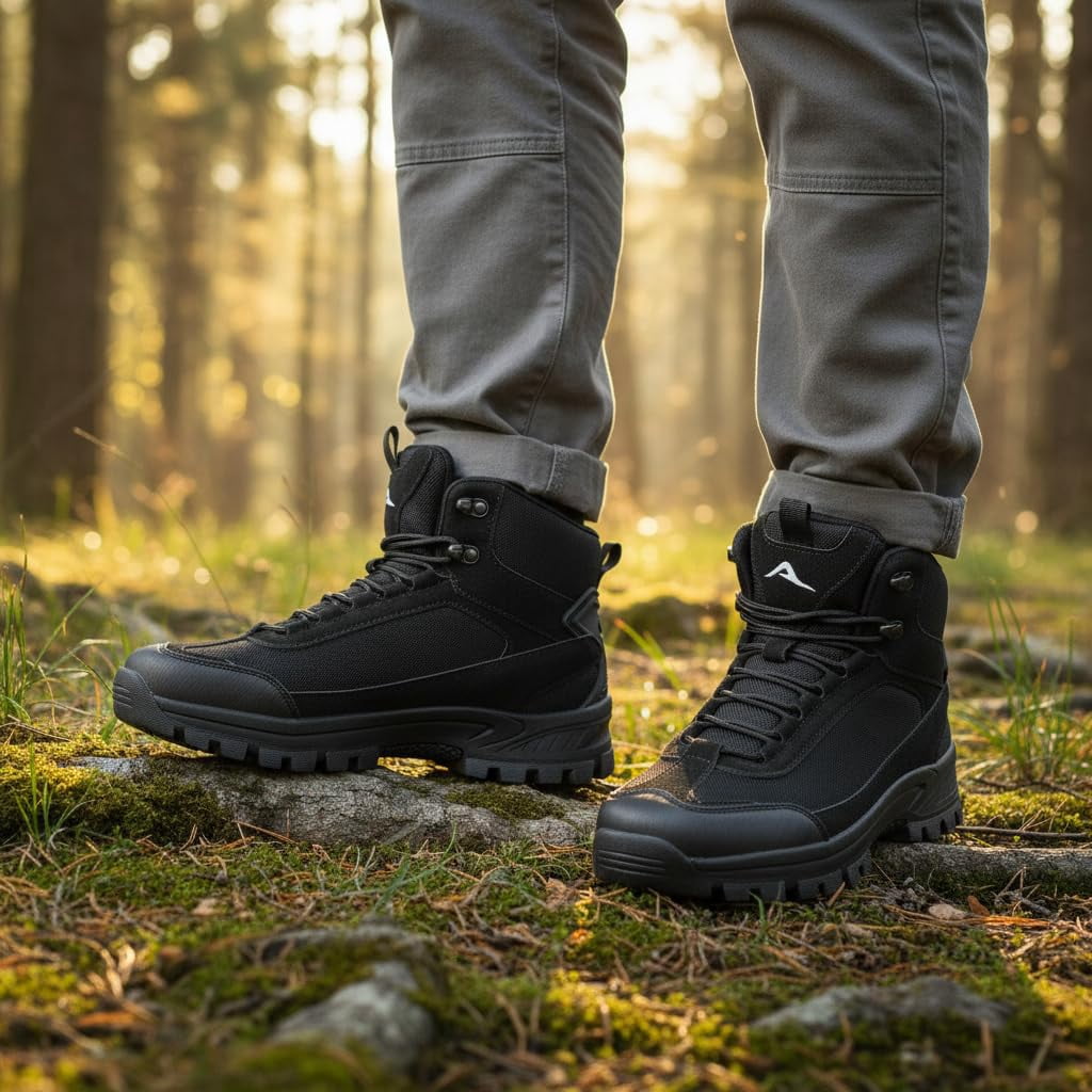 Ablanczoom Mens Hiking Boots: Breathable Outdoor Ankle Boots Men Work Shoes