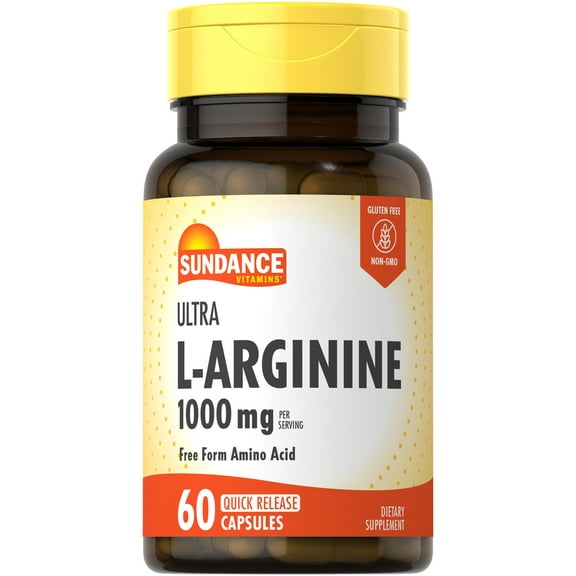 L-Arginine 1000mg | 60 Capsules | Free Form Amino Acid Supplement | Non-GMO and Gluten Free | By Sundance
