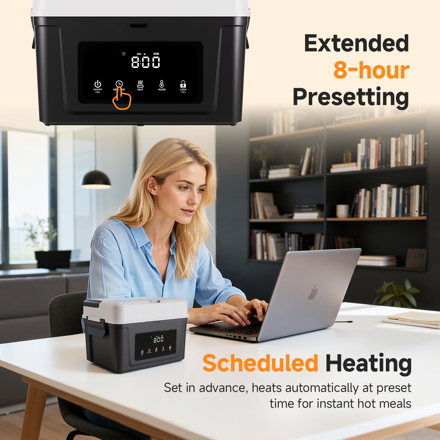 AMZCHEF Electric Food Warmer Lunch Box Portable Cordless Fast Heating Rechargeable Battery Leakproof Stainless Steel Plastic Reusable Lunch Boxes