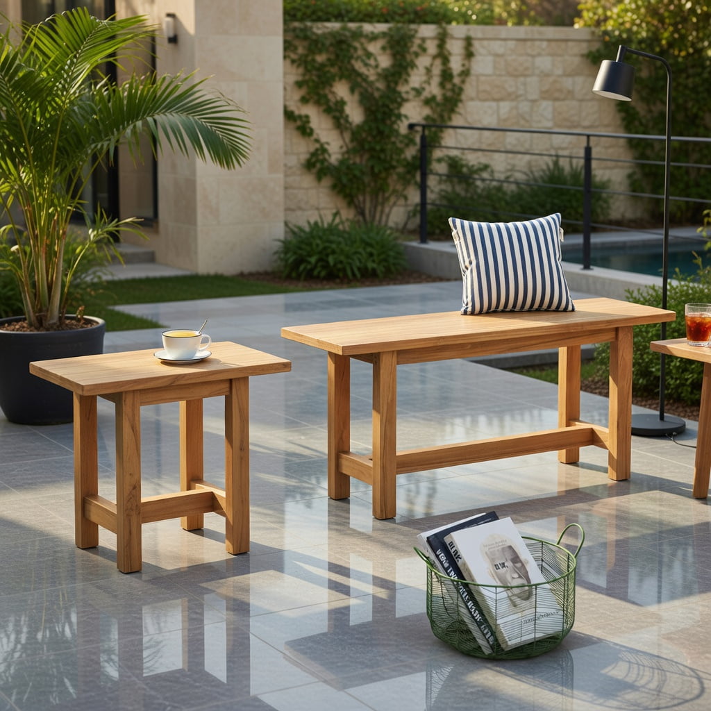 Hommoo Teak Wood Outdoor Bench, H-Frame Backyard, Porch & Poolside Seating for 2, Weather-Resistant Sustainable Hardwood, Natural
