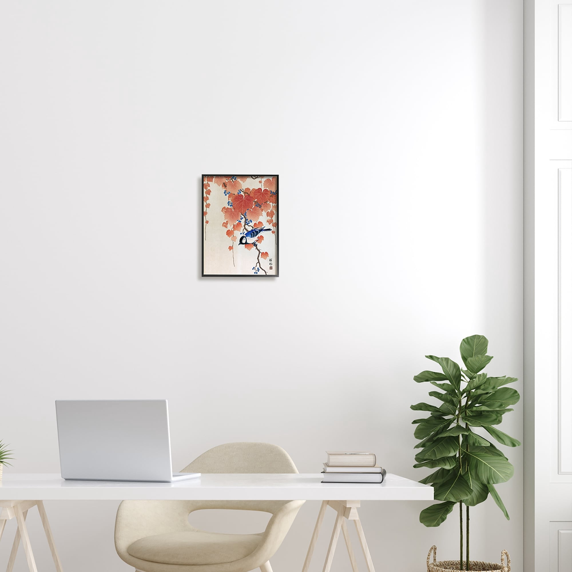 Stupell Industries Koolmees op Paulownia Tak Ohara Koson Classic Bird Painting Painting Black Framed Art Print Wall Art, Design by one1000paintings