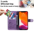 thumbnail image 4 of For iPhone 12 Mini Case, Mantto PU Leather Cover with Cat Patterned Embossed Cute Painted Flip Wallet Card Case, With Kickstand Hand Strap Magnetic Closure Case For iPhone 12 Mini, Purple, 4 of 9