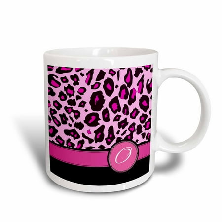 

3dRose Personalized initial O monogrammed hot pink and black leopard pattern animal print - personal letter - Ceramic Mug 15-ounce