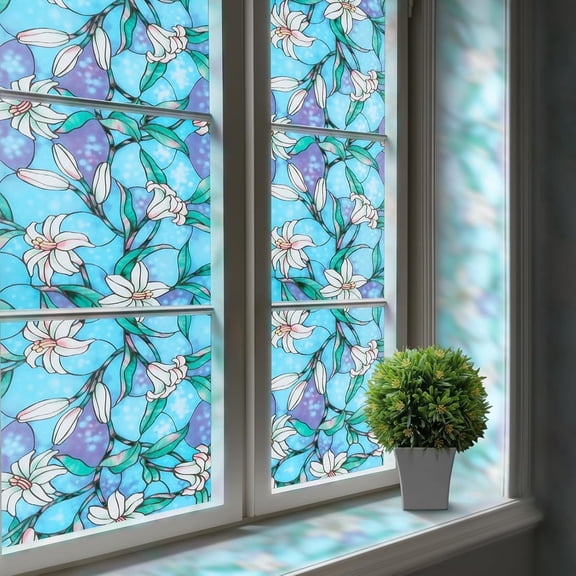 rabbitgoo Stained Glass Window Film, Anti UV Heat Blocking Window Film for Glass Window Door Covering, Static Cling Removable Decorative Window Privacy Film for Bathroom, 23.6'' x 78.7''