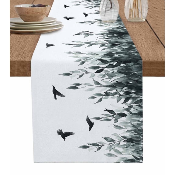 Hokiten Table Runners 36 Inches Long Dress Scarves, Leaf Bird Farmhouse Kitchen/Dining Table Runner, Short Coffee Tablerunners, Vine Watercolor Plant Country Style Branch 13x36 Inch