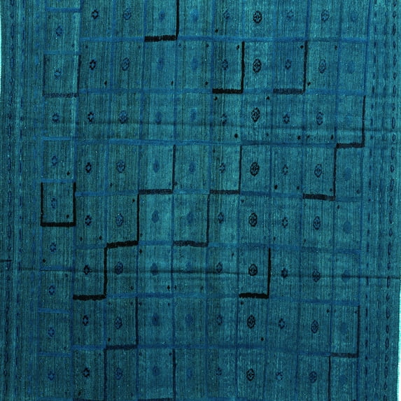 Ahgly Company Machine Washable Indoor Square Abstract Turquoise Blue Modern Area Rugs, 8' Square