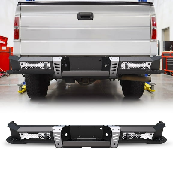 Rear Bumper,Fit for 2006-2014 Ford F-150,Heavy Duty Steel Black Fine Sand Grain Powder