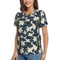 thumbnail image 5 of Yiaed Lilies Flowers Print Women's T Shirt V-Neck Short Sleeve Shirt Casual Breathable Tee Summer Tops-3X-Large, 5 of 5
