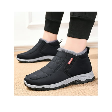 

Ritualay Mens Snow Boots - Faux Fur Warm Slip On Outdoor Winter Boot Anti Slip Warm Shoes Black 9