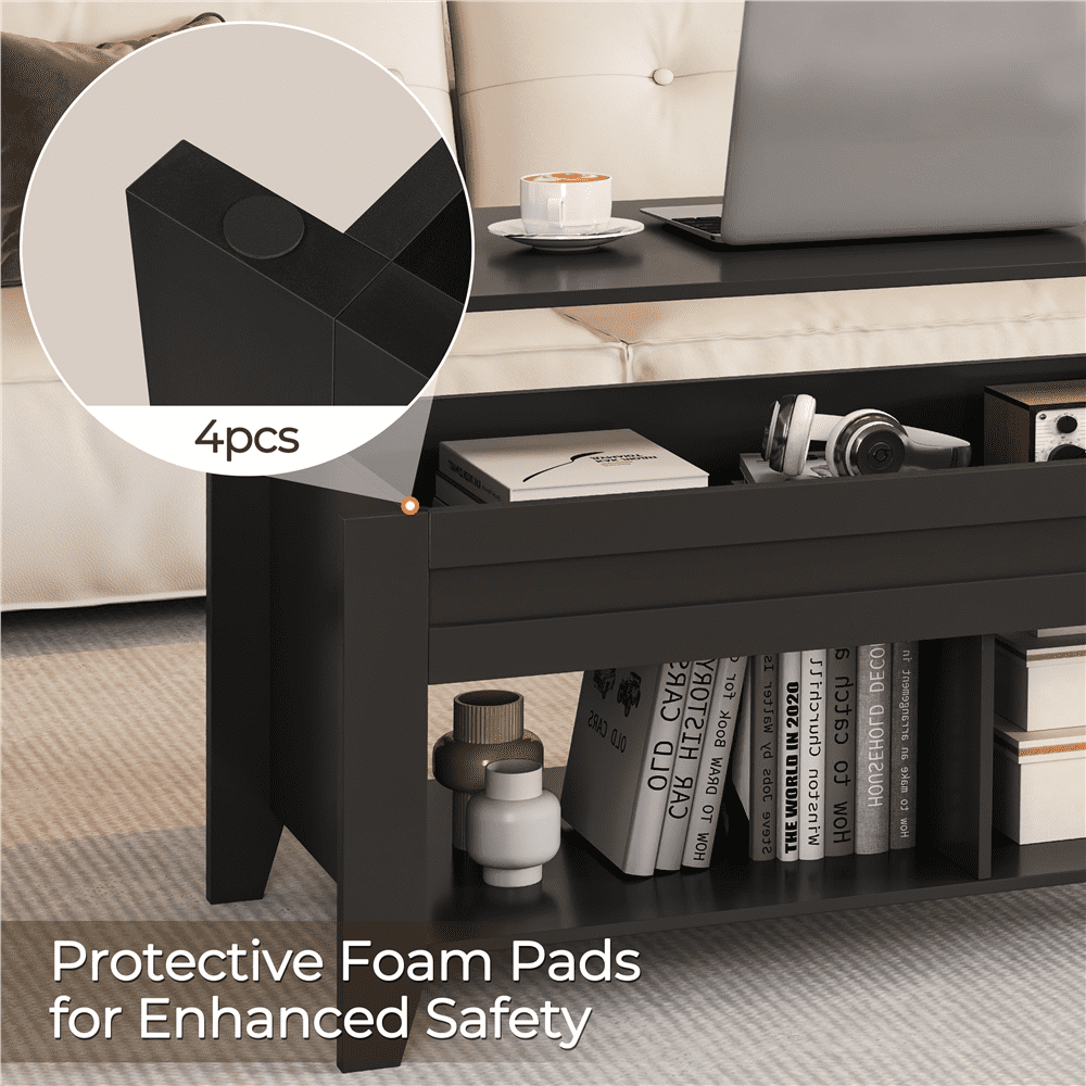 Yaheetech 39.5in Lift Top Coffee Table w/ Storage & 2 Open Shelves for Living Room, Black