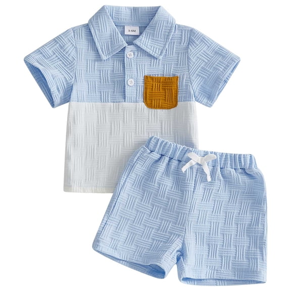 Splozh Dinosaur Clothes for Boys Toddler Baby Summer Outfits Short Sleeve Lapel Tops Shorts Set Little Boy Casual Clothes Blue,18-24 Months