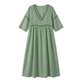 thumbnail image 6 of Womens Summer Clothes Fashion Casual V-Nek 3/4 Sleeve Solid Mid-Calf Dress Fashion Beach Vacation Clothes, 6 of 9