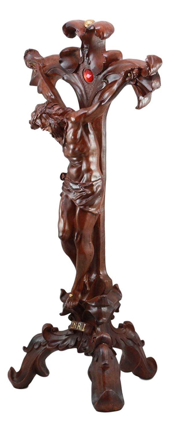 Ebros Faux Mahogany Wood Finish Large Jesus Christ Crucifix Stand Statue 23" Tall - image 2 of 5