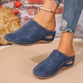 thumbnail image 4 of YOUYEDIAN Leather Orthopedic Shoes for Women Slip-On Nurse Shoes Fashion Round-Toe Wedge Heel Thick-Soled Comfortable Arch Support Walking Mules (Blue, 8.5 Wide), 4 of 6