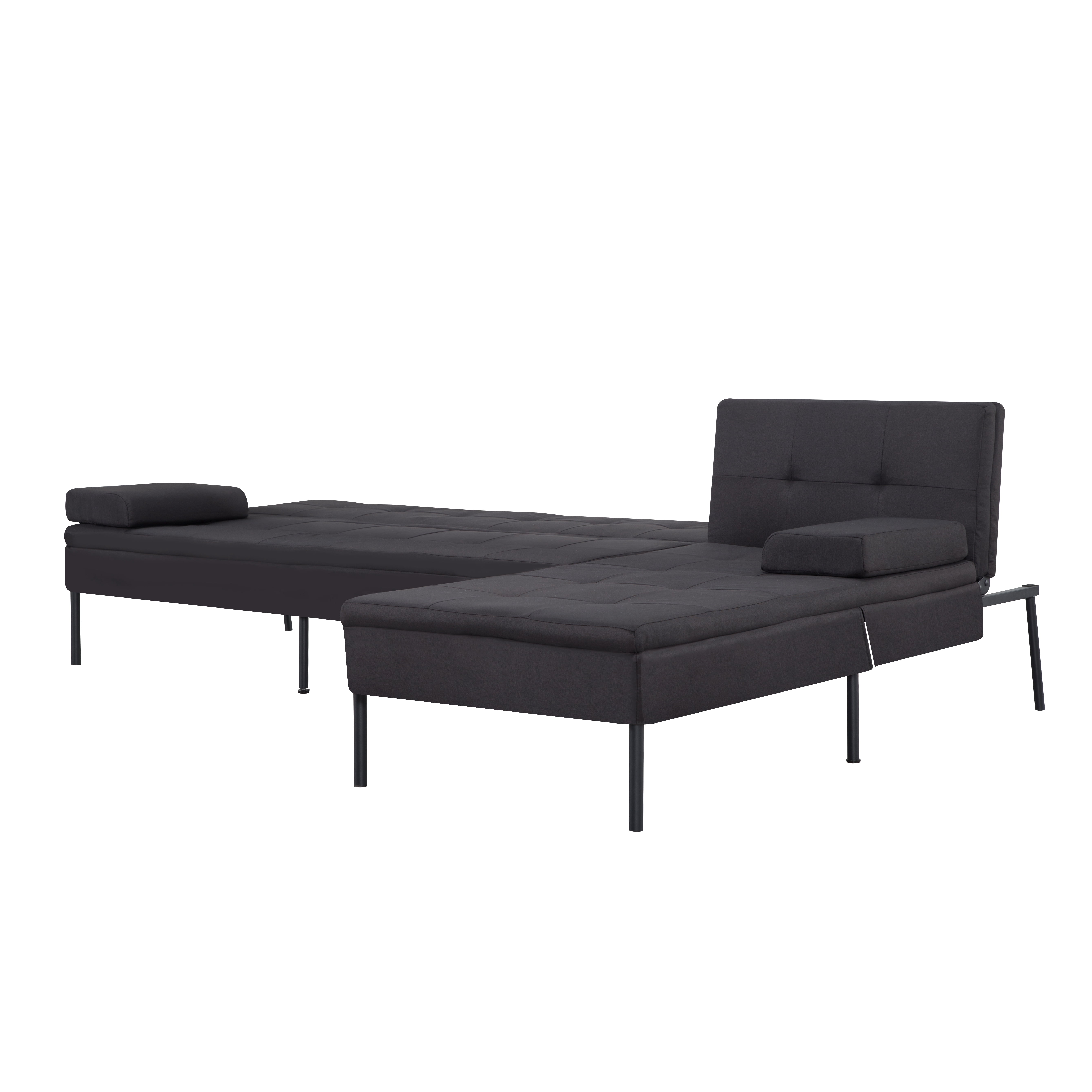Gewnee 89.4”Convertible Sectional Sofa,L-Shaped Couch with Reversible Chaise,5-Position Adjustable Backrest,Modern Futon Sleeper for Small Spaces Living Room Apartment Office,Black Iron Frame