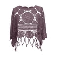 thumbnail image 5 of Women's Plain Fringe Trim Cut Out Sheer Cover Up Boho Scallop Trim 3/4 Sleeve Round Neck Crochet Cover Up Tops Beach Vacation, 5 of 11