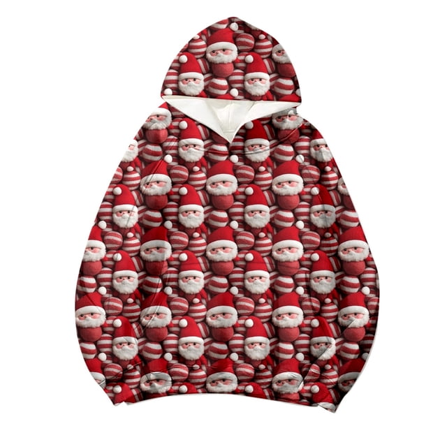 WEAIXIMIUNG Robe Sweat à Manches Courtes Mode Décontractée Imprimé de Noël à Capuche Manches Longues Top2